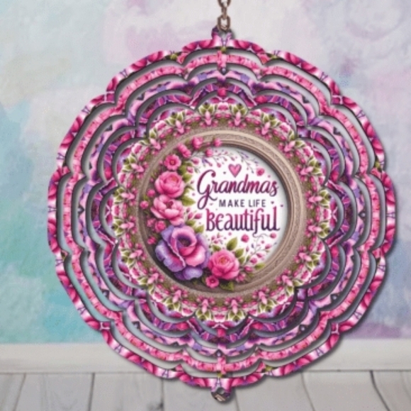 None Other - Floral Pink and Purple Wind Spinner